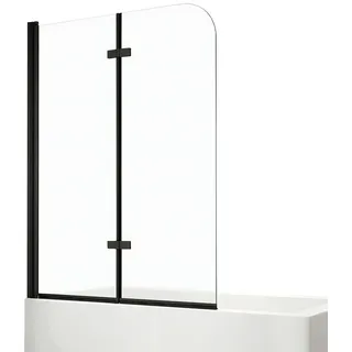 Emke Duschwand für Badewannen Faltbar mit Schwenkfunktion Schwarz 140/110 cm , Glas , Rechteckig , 110x140 cm , Badezimmer, Baden & Duschen, Badewannenaufsatz