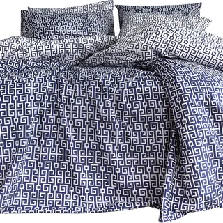 LERUUM Blau-Weiß Bettwäsche Set 155x220 Teenager Jungen Baumwolle Gestreift Geometrisch Navy Bettbezug mit 1 Kopfkissenbezug 80x80cm