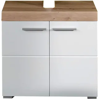 trendteam smart living - Amanda - Waschbeckenunterschrank - Weiß/Weiß Hochglanz Asteiche - 1 Einlegeboden - (BxHxT) 60 x 56 x 34 cm - Kratzfest