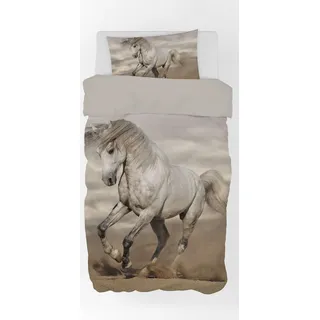 Bettwäsche Set mit Pferd 2 tlg. 135x200 cm (80x80 cm)