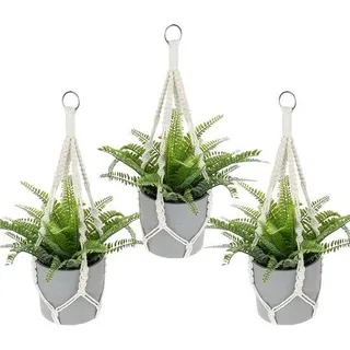 Macrame Pflanzenschirme - Set aus 3 Stücken - Baumwollfaden - Für Innen, Außen, Garten, Balkon, Terrasse und Fenster (50 cm)