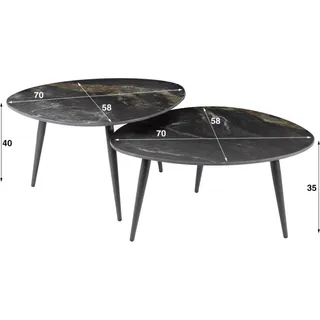 KAWOLA Couchtisch PONTE Set 2-tlg. Keramik schwarz oval - Schwarz