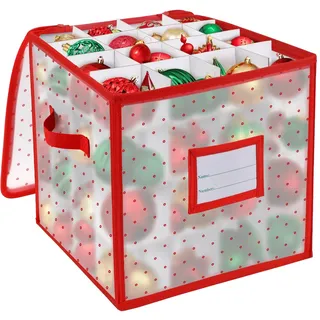 BINSUNS INSUNS Aufbewahrungsbox für Weihnachtsschmuck, Aufbewahrungsbehälter mit Trennwänden, passend für bis zu 64 Weihnachtsschmuck, Dekorationen, 7,6 cm große Weihnachtskugeln (rot)