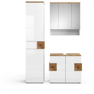 Vicco Badmöbel-Set Eden Weiß Hochglanz/Artisan-Eiche 3 Teile, mit Hochschrank