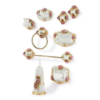 Set Badezimmer 9 Stück Porzellan Italienische Capodimonte Mit Blatt D'Oro neu