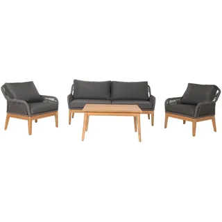 Mendler Gartengarnitur HWC-H56b, Lounge-Set Gartenlounge Sofa Sessel Tisch, Seilgeflecht Rope Holz Akazie ~