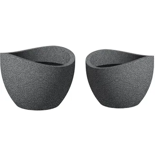 Scheurich Wave Globe, Pflanzgefäß aus Kunststoff, Schwarz-Granit & Wave Globe, Pflanzgefäß aus Kunststoff, Schwarz-Granit, 30 cm Durchmesser, 22 cm hoch, 19 l Vol.