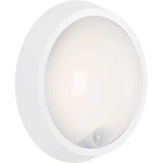 BRILONER - LED Außenleuchte, Außenwandlampe mit Bewegungssensor, Außendeckenlampe inkl. Dämmerungssensor, Badlampe, Badezimmer, 12 Watt, 1.250 Lumen, Neutralweiße Lichtfarbe, 17x7 cm (DxH), Weiß