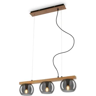 BRILONER – 3-flammige Pendelleuchte, Rauchglas, Deckenlampe, Deckenleuchte, Lampe, Wohnzimmerlampe, Lampenschirm aus Rauchglas, Hängelampe, Kronleuchter, Schlafzimmerlampe, Schwarz-Holz