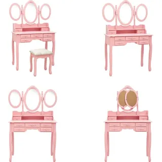 vidaXL Schminktisch mit Hocker und Dreifach Spiegel Rosa - Schminktisch - Schminktische - Frisiertisch - Frisiertische - Rosa