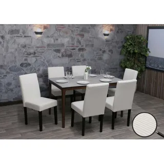 6er-Set Esszimmerstuhl Littau, Stuhl Küchenstuhl Hochlehner, Stoff/Textil Cord Holz creme, dunkle Beine - Beige