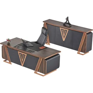 Büroeinrichtung Schreibtisch Bürostuhl Sideboard Schwarz Braun Bürotisch - Schwarz