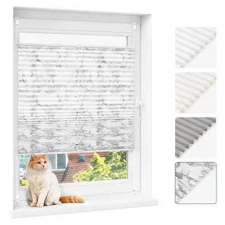 Plissee - Fenster- und Türrollo - Breite 55 cm - Länge 100 cm - Halbtransparent - Ohne Bohren mit Klemmträgern - Sichtschutz - Sonnenschutz