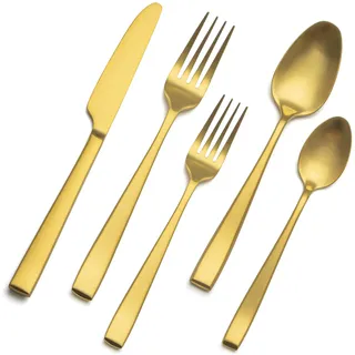 30-teiliges Besteck Gold Matt, EIUBUIE Premium Edelstahl Besteckset 6 Personen mit Einzigartigen Griffen, Modernes Goldenes Besteck Essbesteck Tafelbesteck mit Messer Gabel Löffel