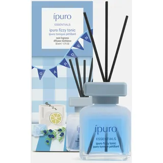 ipuro - Essentials fizzy tonic Raumduft 50ml - Frischer Gin Tonic Duft mit Wacholder & Zitrusnoten - Lufterfrischer, Duftdiffuser mit Rattanstäbchen - Aromatischer Raumduft für Wohnzimmer, Bad, Küche