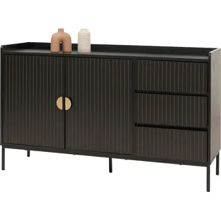 Sideboard HWC-O39, Kommode Schrank Anrichte, 3 Schubladen 2 Türen, Holz Melamin 80x130x42cm Holzoptik schwarz - Schwarz