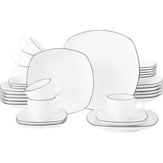 Seltmann Weiden Kombiservice Lido Black Line 30-tlg. eckig - Weiß