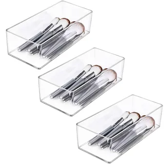 JessLab Schubladen Organizer, 1-Fach Acryl Make-up Organizer Kosmetik Aufbewahrung Schmuck Display für Schreibtisch Kleiderschrank Badezimmer Waschtisch Arbeitsplatte Transparent (3 Pack)