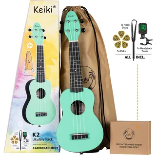 Ortega Guitars Sopran Ukulele Akustisch – Keiki K2 Series – Inklusive Zubehör – Agathis, ABS, Hellgrün (K2-CBM)