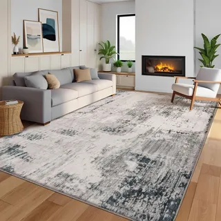 Calore Teppich Wohnzimmer Moderne Abstrakte Teppich Schlafzimmer rutschfeste Weicher Kurzflor Büro Esszimmer (Grau-Multi, 160 x 200 cm)
