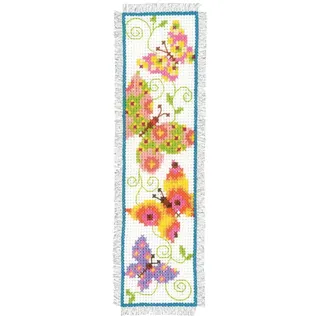 VERVACO Lesezeichen Kreuzstich Stickpackungen Gezählter Kreuzstich Flatternde Schmetterlinge DIY Set Erwachsene Sticken Lesen Zubehör Geschenk Zählmusterpackung ca. 6 x 20 cm Stickset für Anfänger