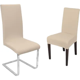 BEAUTEX 2er Set Stuhlhussen, elastische Stretch Hussen Bi-Elastic, Motiv und Farbe wählbar (Motiv Johanna, Farbe Beige)