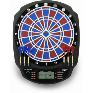 CARROMCO Elektronik Dartboard, Toledo-301 2-Loch Abstand, Dartscheibe elektronisch rot-blau 1-8 Spieler, Softdarts Netzteil 43 Spiele/ 320 Variationen