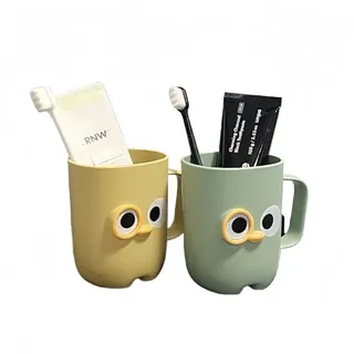 Vyloky Cartoon-Zahnputzbecher mit Augen-Design – Lustige Becher für Kinder & Erwachsene, 470ml, PP-Kunststoff, Stabiler Griff, lachendes Design für Zuhause & Reisen (Gelb-Grün)