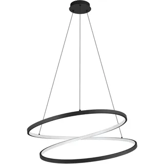 EGLO Ruotale, Pendelleuchte über Esstisch, Esszimmerlampe geschwungen, Hängeleuchte Ringe aus Metall in Schwarz, warmweiß, Ø 70 cm