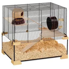 Ferplast Käfig für Hamster oder Mäuse KARAT 60 Kleine Nagetiere, Zwei Ebenen mit Zubehör, aus Glas und Metallgitter