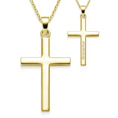 Amoonic Kreuz Kette Mädchen Gold (Silber 925 vergoldet) | Kreuz-Anhänger Halskette | Kinder-Schmuck Erst-Kommunion Tauf-Geschenk Konfirmation Firmung Geburt Taufe | Goldkette Kreuzkette Taufkette