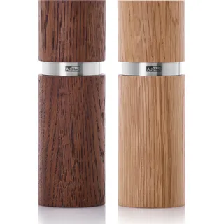 AdHoc MP410 Set Salzmühle und Pfeffermühle Textura 15 cm, Edelstahl | Eiche hell & dunkel