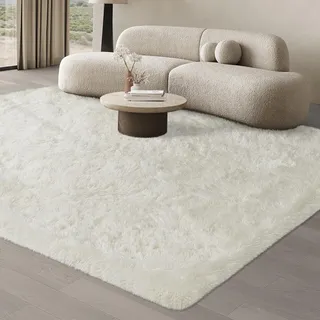 JOJOSEE Hochflor Teppich Wohnzimmer, 200 x 300 cm, Creme | Anti-Rutsch Wohnzimmerteppich, Waschbarer Flauschiger Teppich für Schlafzimmer & Kinderzimmer