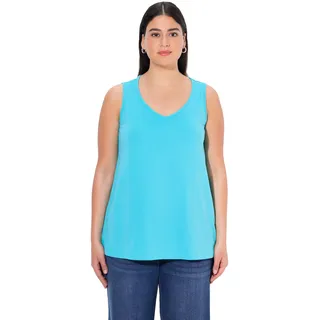 Ulla Popken Damen Top, V-Ausschnitt, Classic, Ärmellos T-Shirts, Tiefes Aqua, 50-52 EU