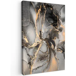 MuchoWow Leinwandbild Grau - Luxus - Gold - Marmor Deko XXL 80x120 cm , Dunkelgrau , Textil , Kiefer , Abstrakt , Rechteckig , 80x120 cm , FSC 100% , gerahmt , Bilder & Rahmen, Bilder, Leinwandbilder