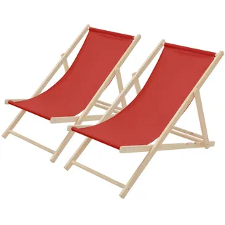 ECD-Germany Liegestuhl samt Rot 2er Set , Holz , 57.5x83x100 cm , Gartenmöbel, Gartenliegen