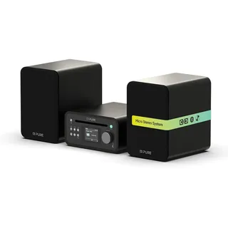 Pure Classic Stereo Mini Mikro HiFi Anlage mit CD-Player DAB+ Radio Bluetooth 5.3 USB AUX Kopfhöreranschluss Fernbedienung 40 W Stereo Holzoptik – Schwarz