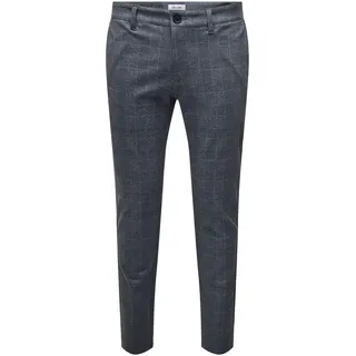 Only & Sons O&S Stoffhose Chino Elegante Business Pants Karierte Stretch Trousers Slim Fit Tapered Leg ONSMARK, Farben:Blau, Größe Hosen:36W / 34L, Beinlänge:L34