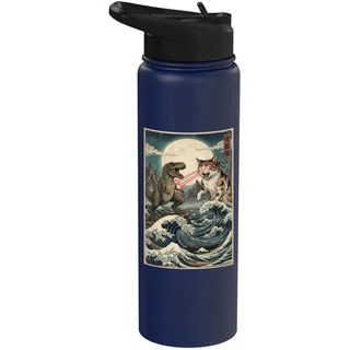 Katze gegen Monster Trex Japanisch-Japanisches Ukiyo-e Art Stainless Steel Insulated Water Bottle