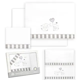 Interbaby Baby-Bettwäsche aus Baumwolle für Babybett, Elefanten-Paar, 3-teiliges Set, Spannbettlaken + Bettbezug + Kissenbezug