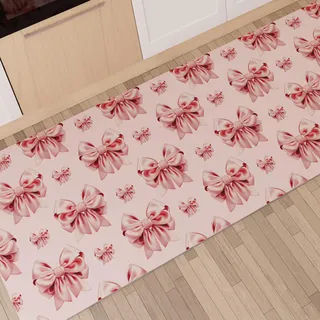 PETTI Artigiani Italiani - Küchenteppich, rutschfest, waschbar, Läufer, Küche, Läufer in der Küche, 52 x 140 cm, Design rosa Schleife, 100% Made in Italy