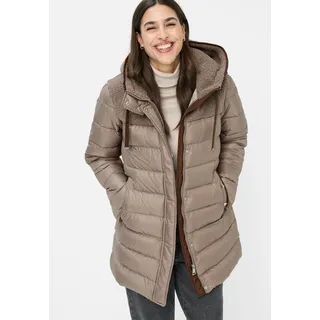 Steppjacke FUCHS SCHMITT "Steppjacke", Damen, Gr. 44, grau (kies), Web, Obermaterial: 100% Polyester, clean, unifarben, regular fit lang, Rundhals, eingesetzt gerader Abschluss, Jacken Steppjacke, mit Kapuze