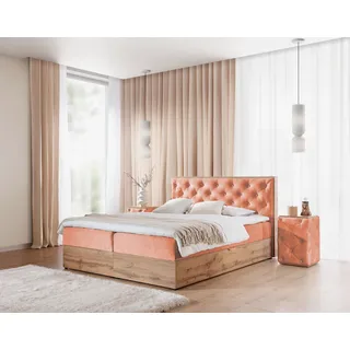 Boxspringbett Schlafzimmerbett MAXIMO 200x220cm in Stoff Torre Koralle - Orange