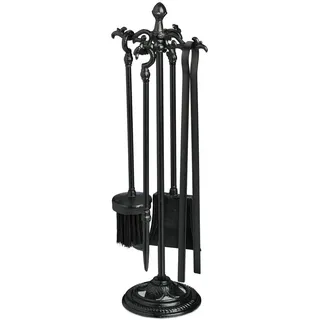 Relaxdays Kaminbesteck Schwarz Gusseisen 5-tlg.-Set mit Ständer , Metall , 18x51x18 cm , Elektrogeräte, Heizgeräte, Elektrokamine