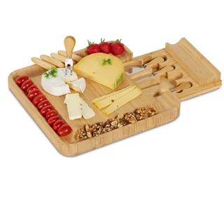 Relaxdays Käsebrett Set Holz 4-tlg. 33 x 33 cm Braun