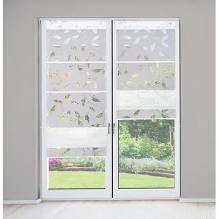 HOME WOHNIDEEN 91515 Magnetrollo RANA Ausbrenner Bambus, Ranken-Motiv, Fensterhaken, Farbe:weiß, Größe:210 x 70 cm, Anzahl:1