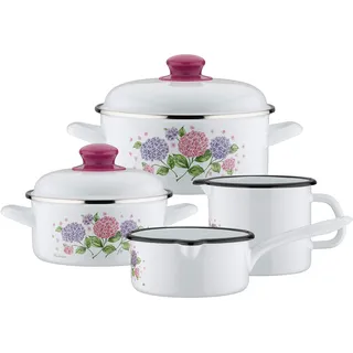 GSW Hortensie Topf-Set 4-tlg. Kochtopf + Stielkasserolle + Milchtopf