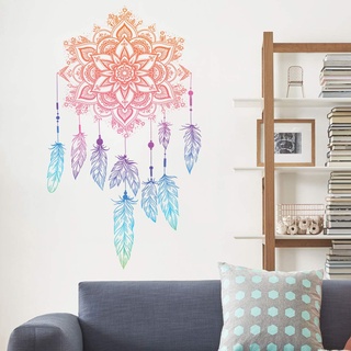 WandSticker4U®- Wandsticker MANDALA TRAUMFÄNGER I Wandbild: 50x83 cm I Wandtattoo Jugendzimmer Mädchen Blumen Feder I Wand Deko Aufkleber für Wohn- & Schlaf-zimmer Küche Bad Flur Möbel