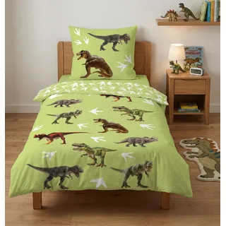 BrandMac Bettwäsche Dinosaurier-Motiv 135x200 80x80 - Kinder-Bettwäsche-Set, Kinderbettwäsche mit Dino-Motiv Baumwolle