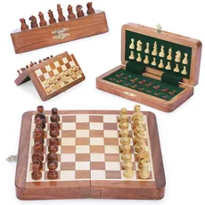 Ajuny Holz Magnetschachspiel mit Schachfiguren Faltspielbrett mit Aufbewahrungsgeschenken für Familie 7x7 Zoll